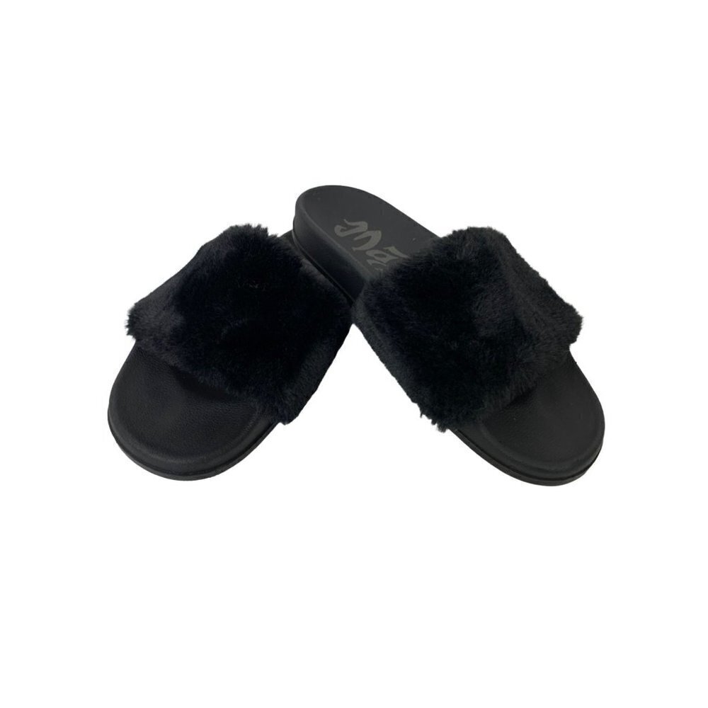 MadPole Women's Black Fuzzy Slides